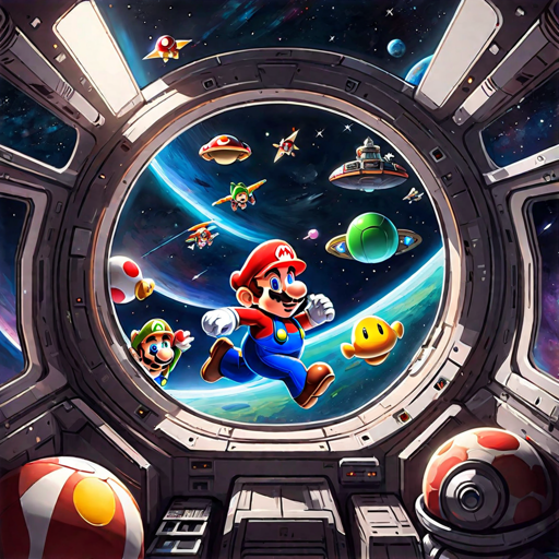 Super Mario In Space - Printed on a Canvas or Frame
