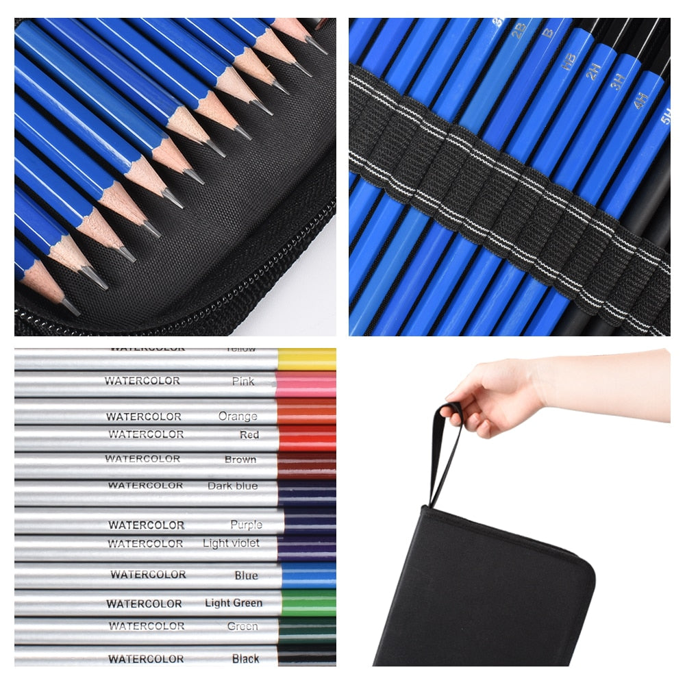 72PCS Sketch Pencils and Colored Pencils Set School Supplies Drawing Pencils Beginner Kit Watercolor Metallic Oily Art Supplies