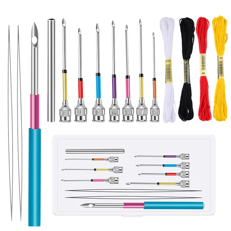 MIUSIE 15 Pcs Metal Embroidery Stitching Punch Needles Set Poking Cross Stitch Tools Crochet Knitting Art Needles With Thread