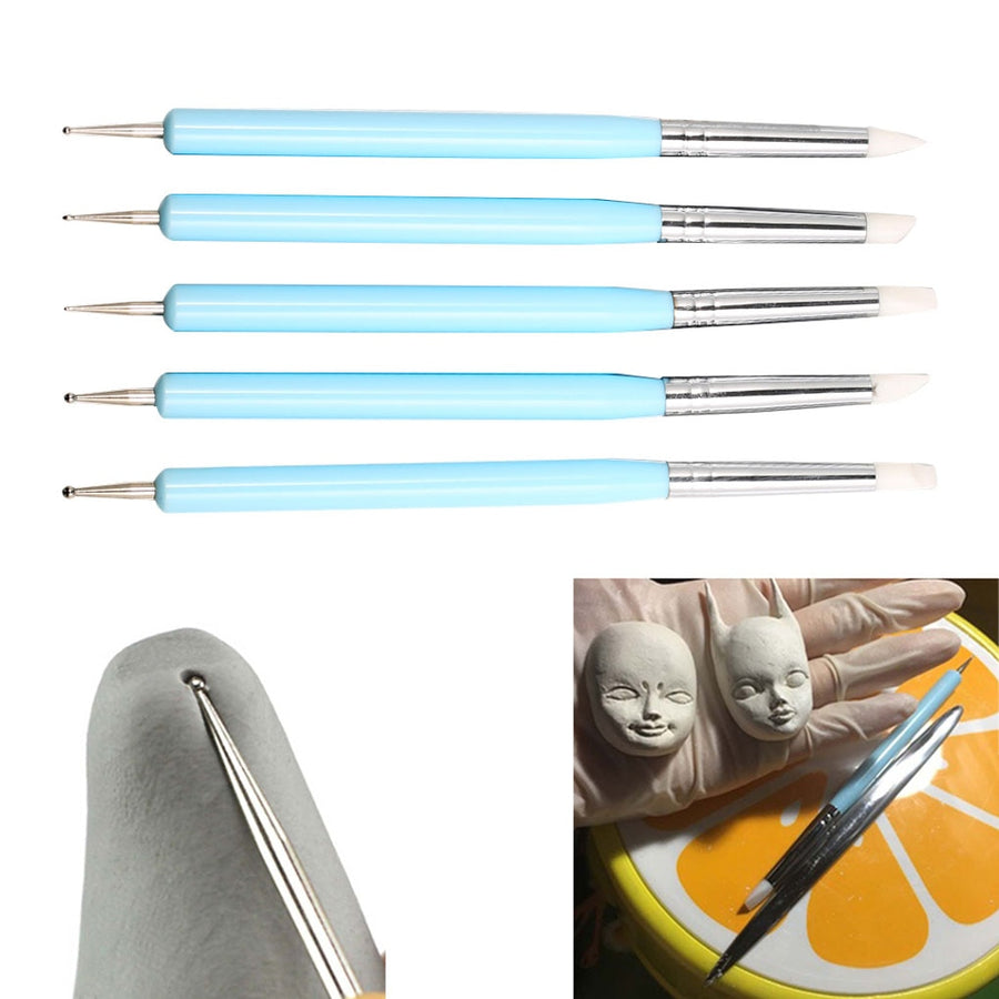 5pcs/set Double-ended Dotting Tools Set Nail Art Embossing Tools Pottery Craft Art Silicone Brushes Pottery Clay Tool