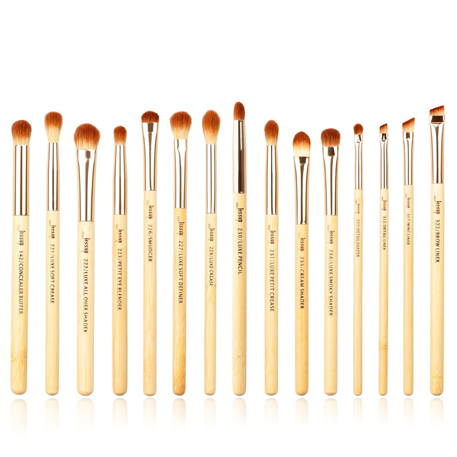 Jessup Beauty 15pcs Beauty Bamboo Professional Makeup Brushes Set Make up Brush Tool kit Eye Shader Liner Crease Definer  Buffer