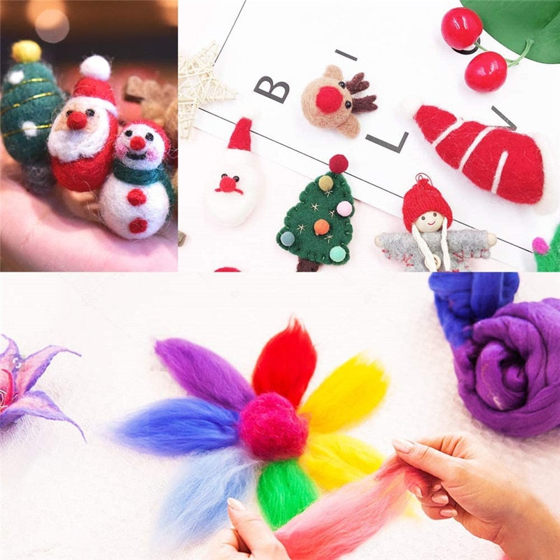 MIUSIE 24 Colors Wool Fiber DIY Wool Felt Kit Handle Wool Felt Toys Making Fabric Materials Handcraft Felt Needle For Beginners