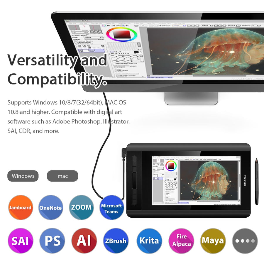 XPPen Artist 12 11.6‘’ Graphics Tablet Drawing Graphic Monitor Animation Digital 1920 X 1080HD IPS  Shortcut Keys and Touch Pad