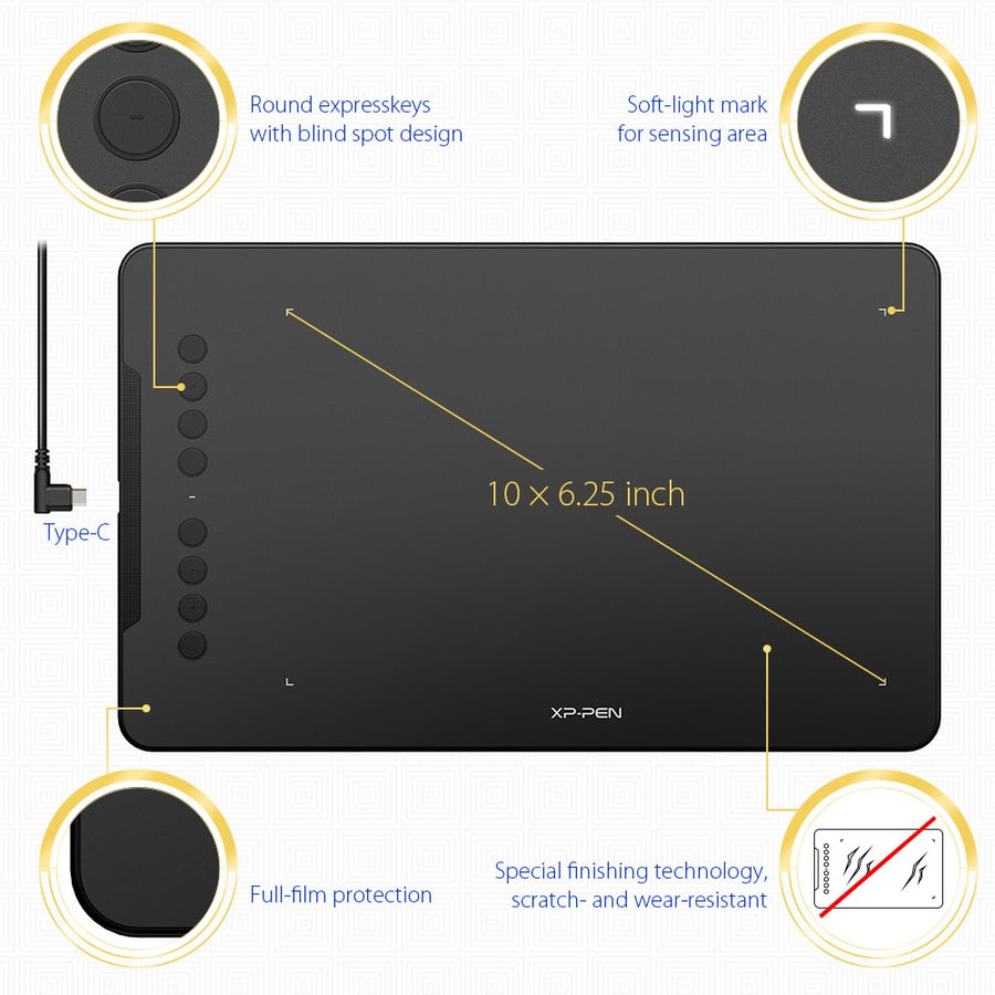 XPPen Deco01 V1 Graphic Tablet Drawing Digital Tablets 8192 Level Art Animation For Kids Windows Battery Free Pen