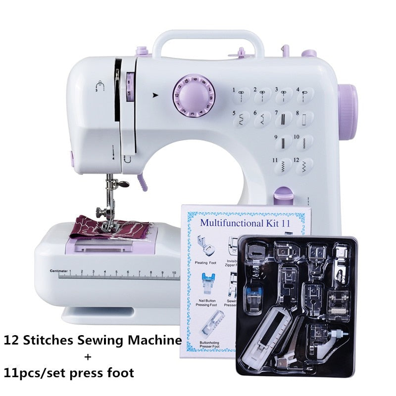 Fanghua Multifunction Mini Sewing Machine 505A 12 Stitches Replaceable + 11pc Presser Foot Power Supply LED Light Sewing classes