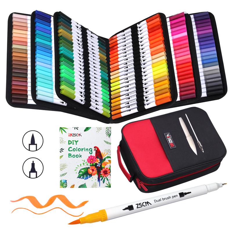 12-160 Colors Brush Pens Markers Set Dual Tips Fine Drawing Adult Coloring Books Sketching Planner School Supplies Child Gifts