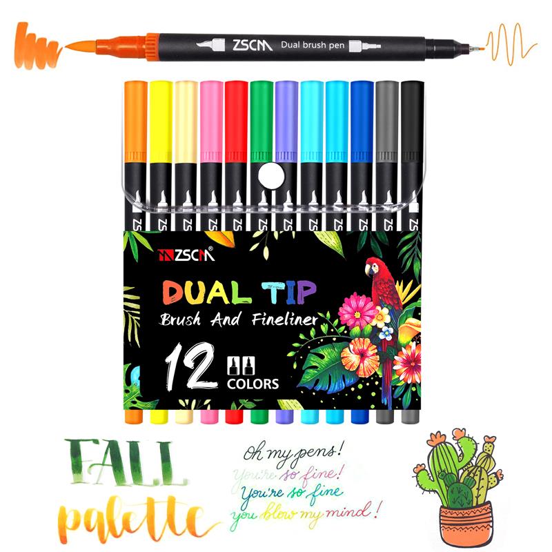 12-160 Colors Brush Pens Markers Set Dual Tips Fine Drawing Adult Coloring Books Sketching Planner School Supplies Child Gifts