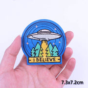 DIY Adventure Travel Patches For Clothing Mountain Camping Badge Space Stripe Iron On Patches On Clothes UFO Embroidery Patch