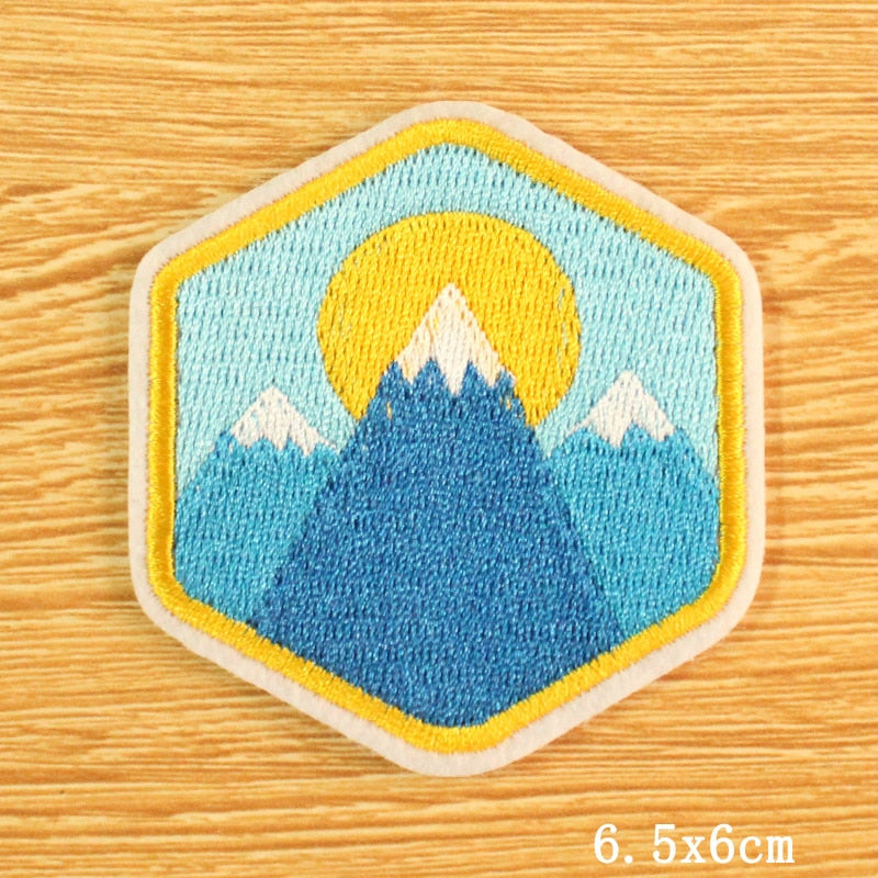 DIY Mountain Trave Embroidered Patches For Clothing Applique Iron on Patches On Clothes Space Patch Traveler Badges Stripes