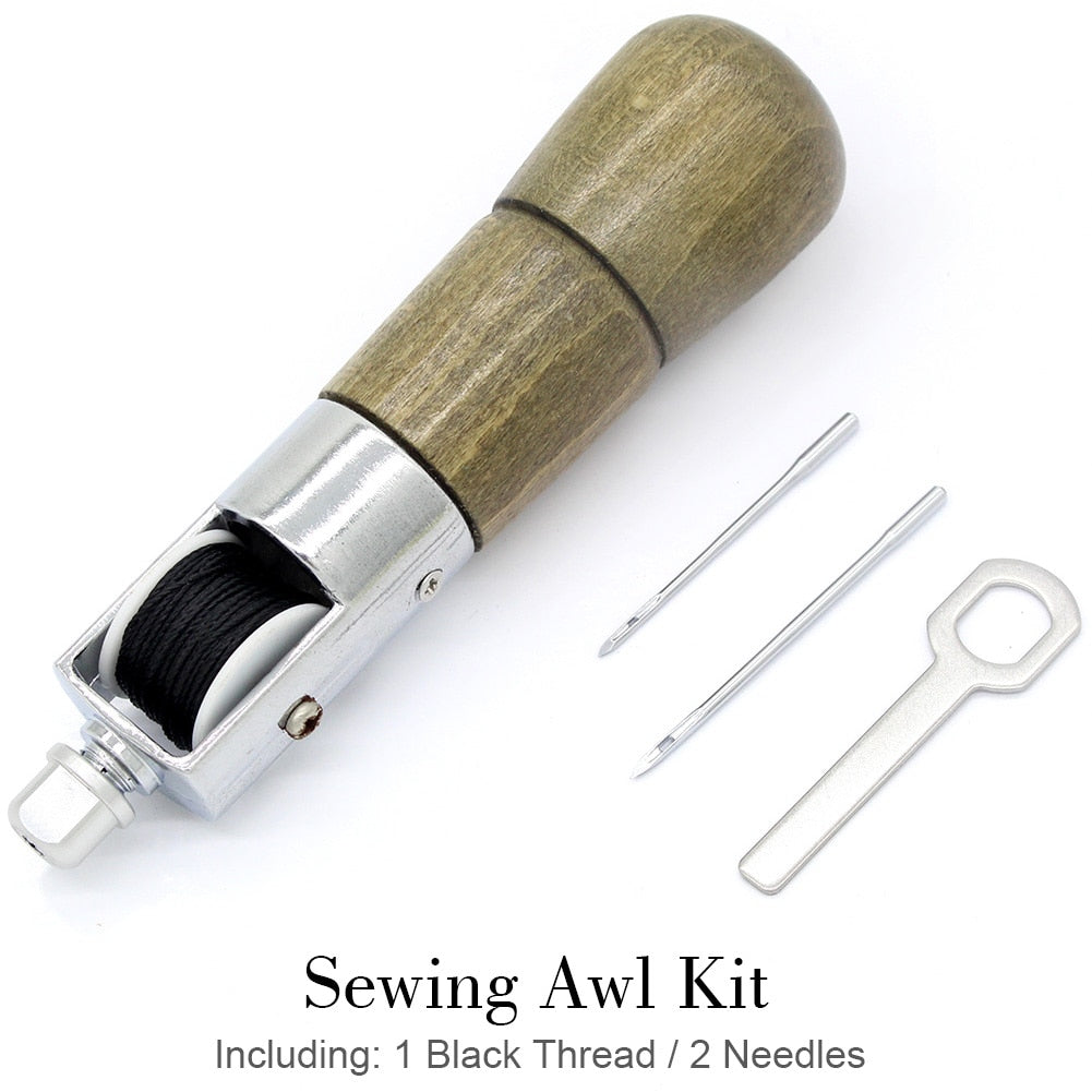 Leathercraft Sewing Stitching Awl Needle Tool Kit Handwork DIY Leather Shoe Repair Purses Wallets Clothes Craft Supplies Thread