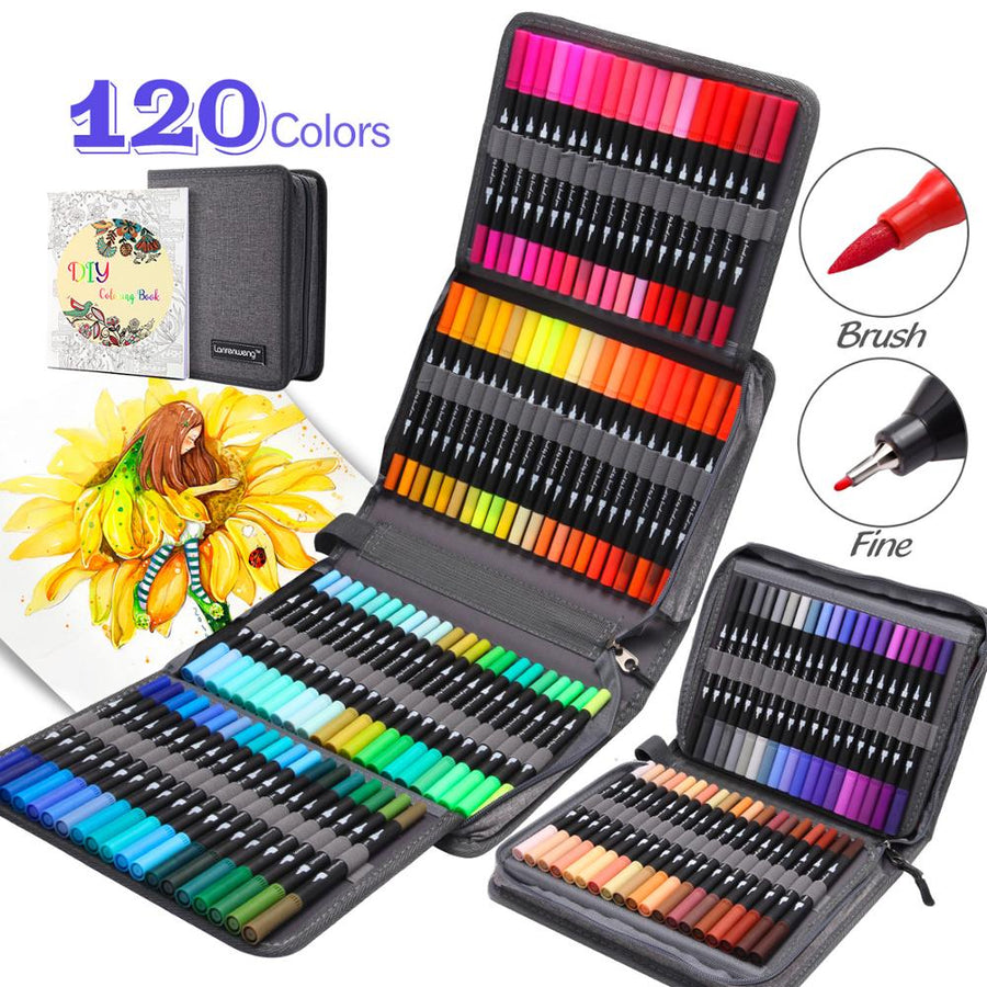 12-160 Colors Brush Pens Markers Set Dual Tips Fine Drawing Adult Coloring Books Sketching Planner School Supplies Child Gifts