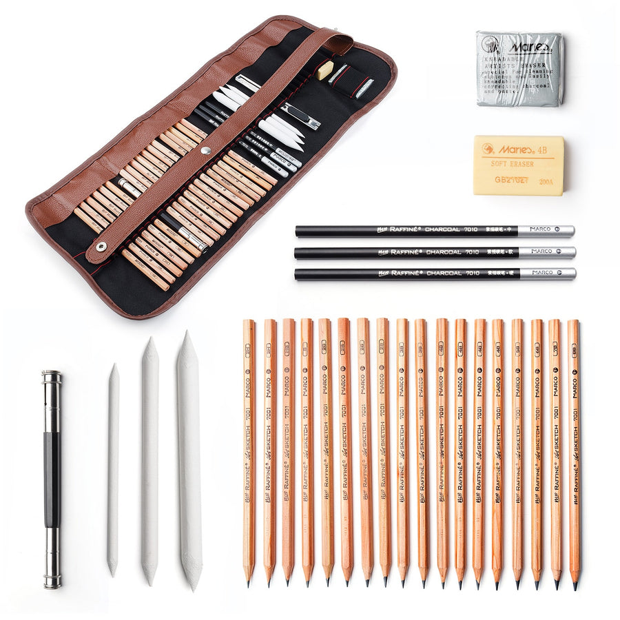 29 Pieces Professional Sketch &amp; Drawing Art Tool Kit With Graphite Pencils, Charcoal Pencils, Paper Erasable Pen, Craft Knife