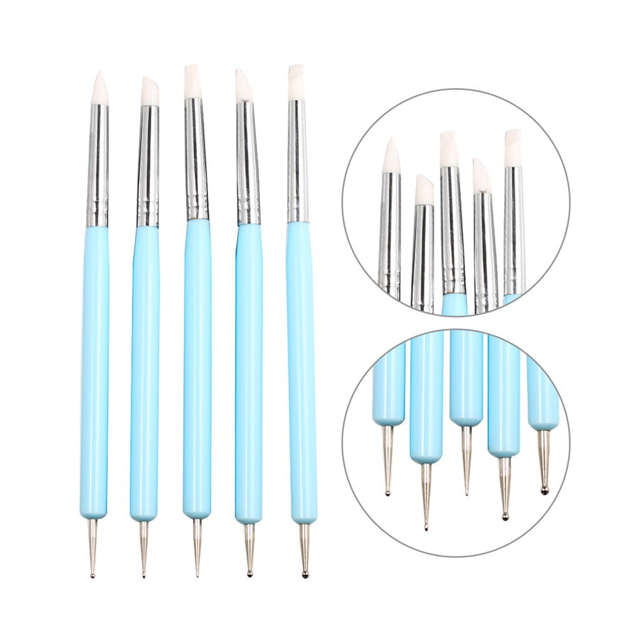 5pcs/set Double-ended Dotting Tools Set Nail Art Embossing Tools Pottery Craft Art Silicone Brushes Pottery Clay Tool