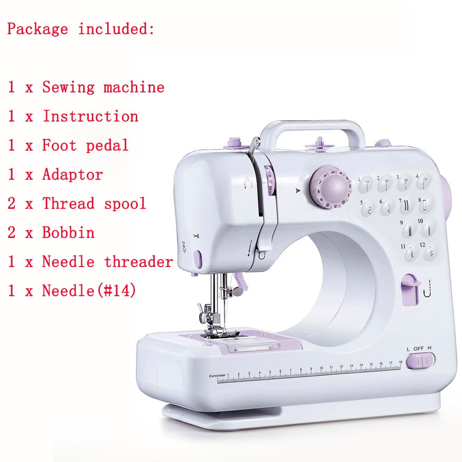 Fanghua Multifunction Mini Sewing Machine 505A 12 Stitches Replaceable + 11pc Presser Foot Power Supply LED Light Sewing classes