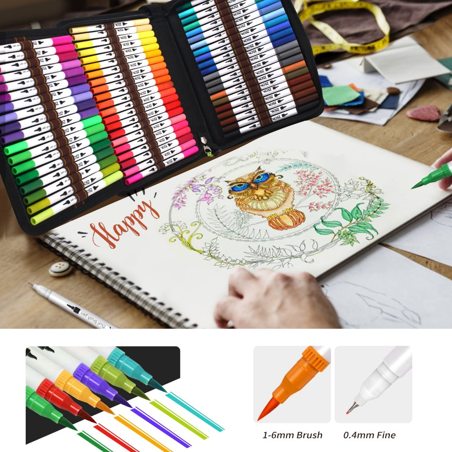 12-160 Colors Brush Pens Markers Set Dual Tips Fine Drawing Adult Coloring Books Sketching Planner School Supplies Child Gifts