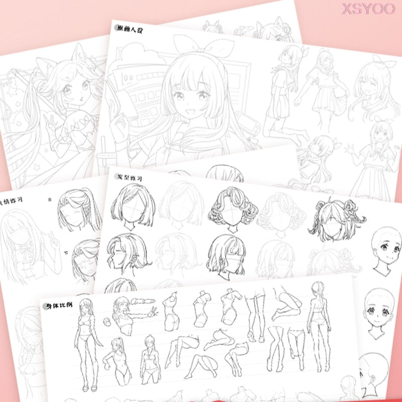 Beginner Anime Manga Materials Book Sketch Character Figure Body Practice Book Teaching Tracing Simple Line Drawing Illustration