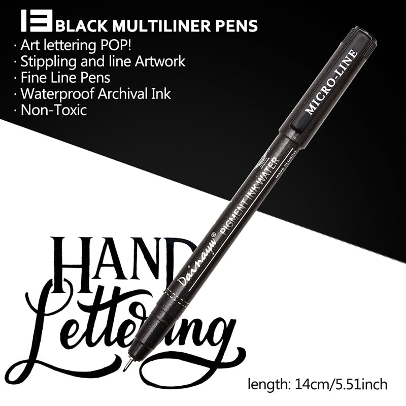 Premium 13pcs Micron Needle Drawing Line Pen Hand Lettering Pens Waterproof Pigment Sketch Markers Pen For Design Art Supplies