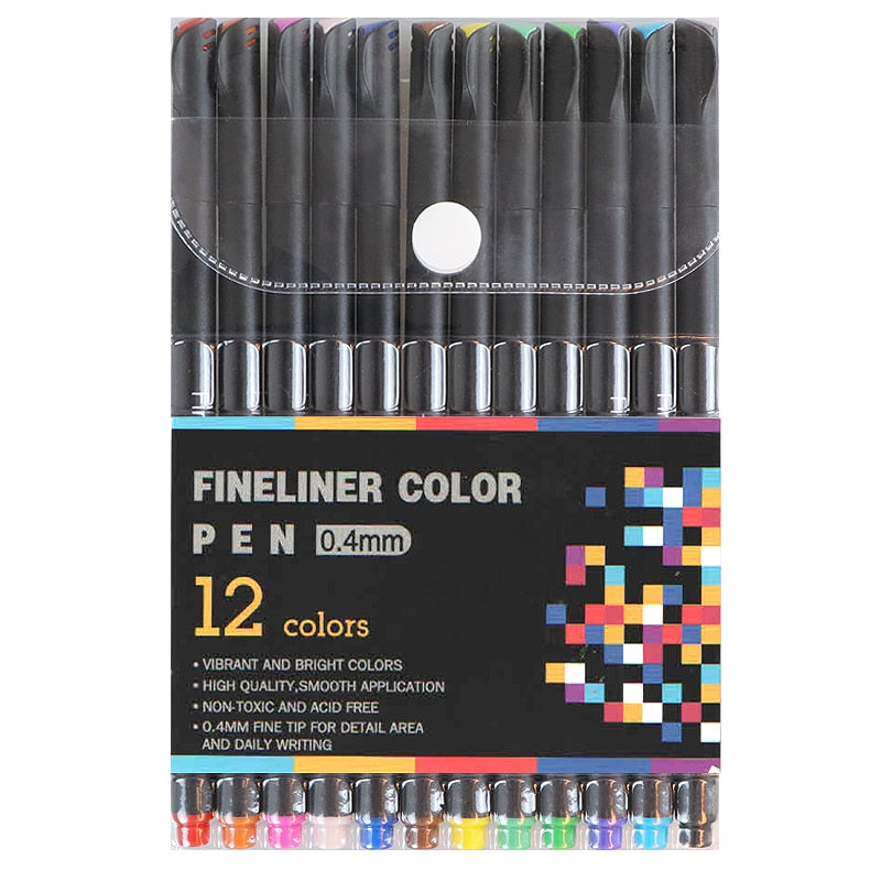 12 Colors Fineliner Pens Set Fine Line Colored Sketch Writing Drawing Pens for Note Taking Coloring Book Fine Point Markers