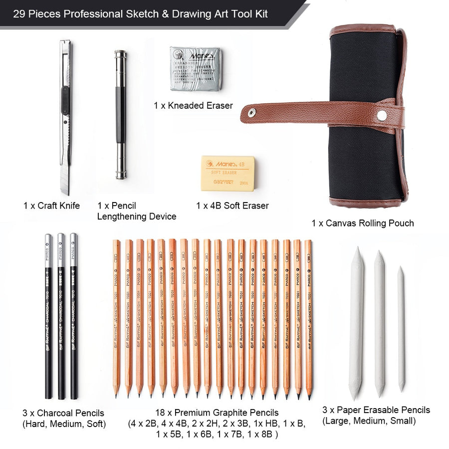 Professional Drawing Artist Kit Set Pencils and Sketch Charcoal Art Tools Sketching  Pencil Pen Charcoal Pencils Craft Knife Drawing Pencils 