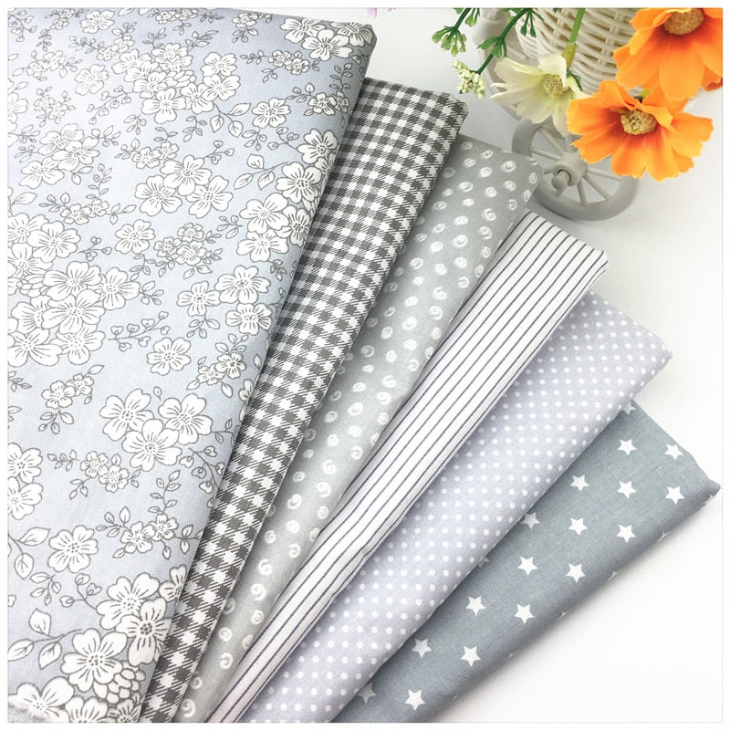 Syunss,New Gray Floral Printed Cotton Fabric DIY Tissue Patchwork Telas Sewing Baby Toy Bedding Quilting Tecido Tilda The Cloth