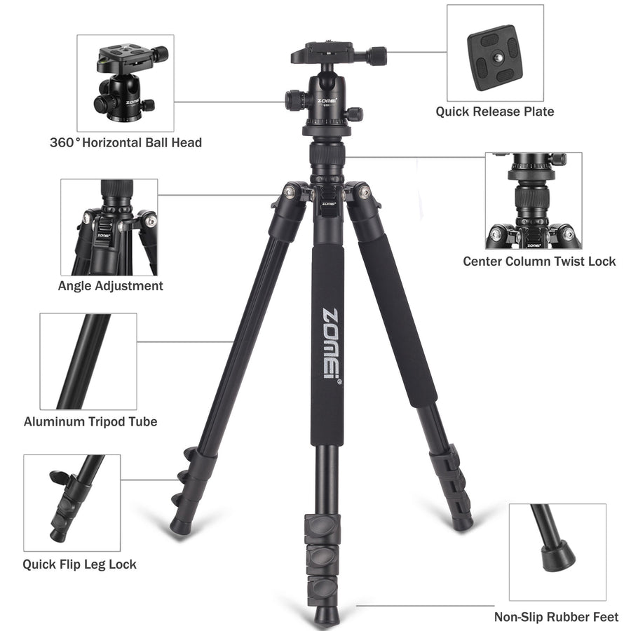 Zomei Professional Q555 Camera tripod Lightweight Aluminum Camera Tripod Stand with Ball Head for Canon Nikon Sony DSLR camera