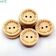 50pcs 15/20/25mm Natural Color Wooden Buttons Handmade With Love Letter Buttons For Sewing Scrapbooking Clothing Accessories