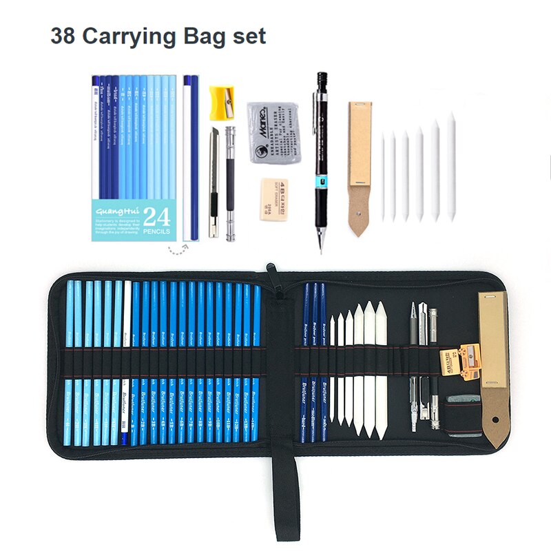 Professional 28/38pcs Sketch Pencil Set Sketching Charcoal Drawing Kit Wood Pencil Bags For Painter School Students Art Supplies