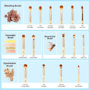 Jessup Beauty 15pcs Beauty Bamboo Professional Makeup Brushes Set Make up Brush Tool kit Eye Shader Liner Crease Definer  Buffer