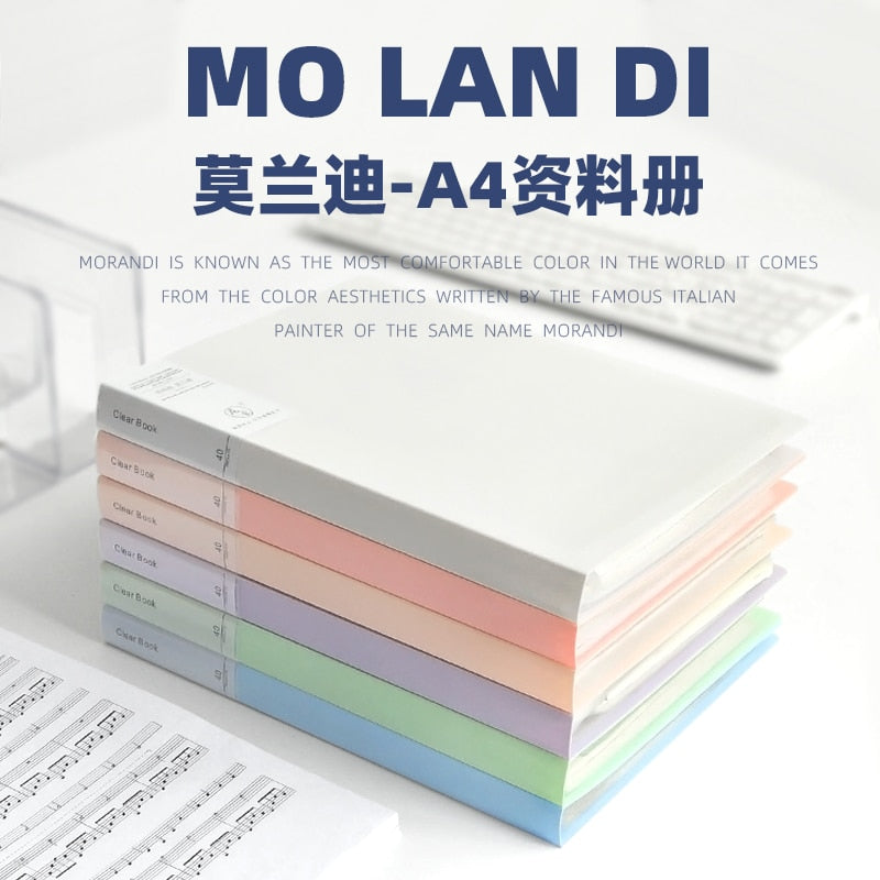 JIANWU A4 Morandi file bag 100 pages Data book Large capacity file folder  portfolio Office stationery
