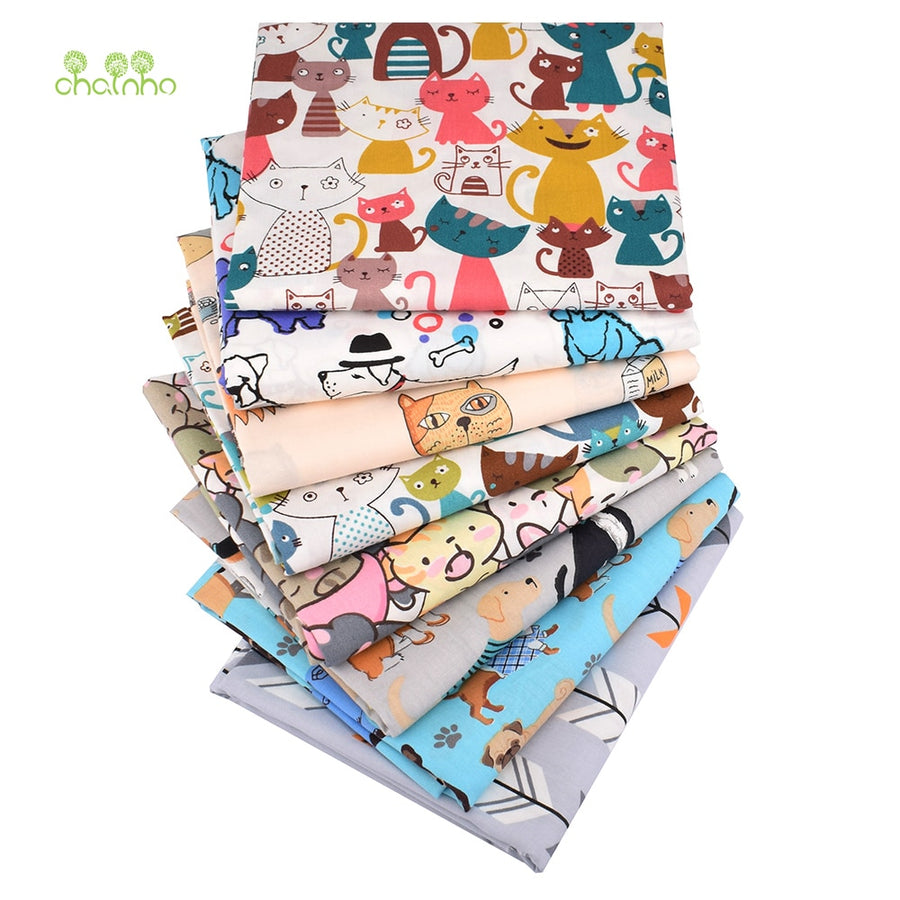 Chainho,8pcs/lot,Cartoon Animal Series,Printed Twill Cotton Fabric,Patchwork Cloth,DIY Sewing Quilting Material ForBaby&amp;Children