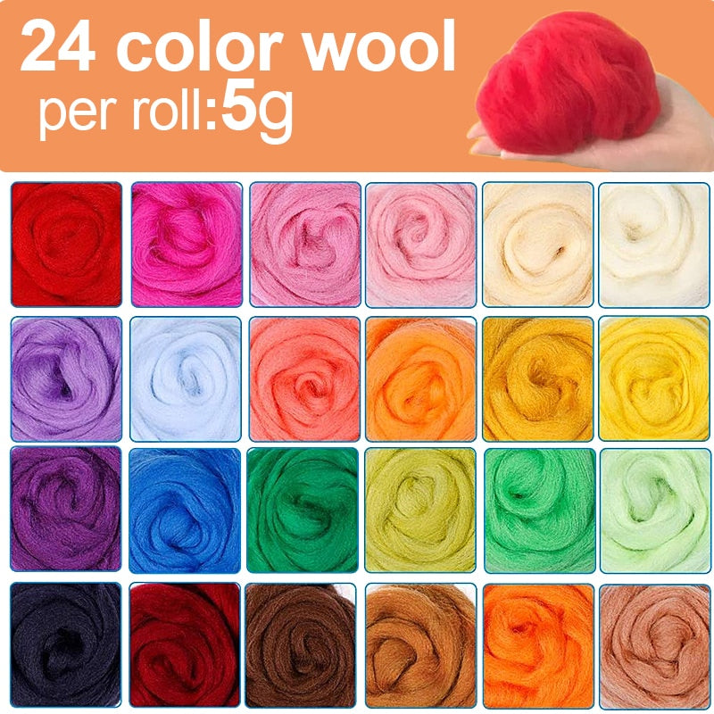 MIUSIE 24 Colors Wool Fiber DIY Wool Felt Kit Handle Wool Felt Toys Making Fabric Materials Handcraft Felt Needle For Beginners