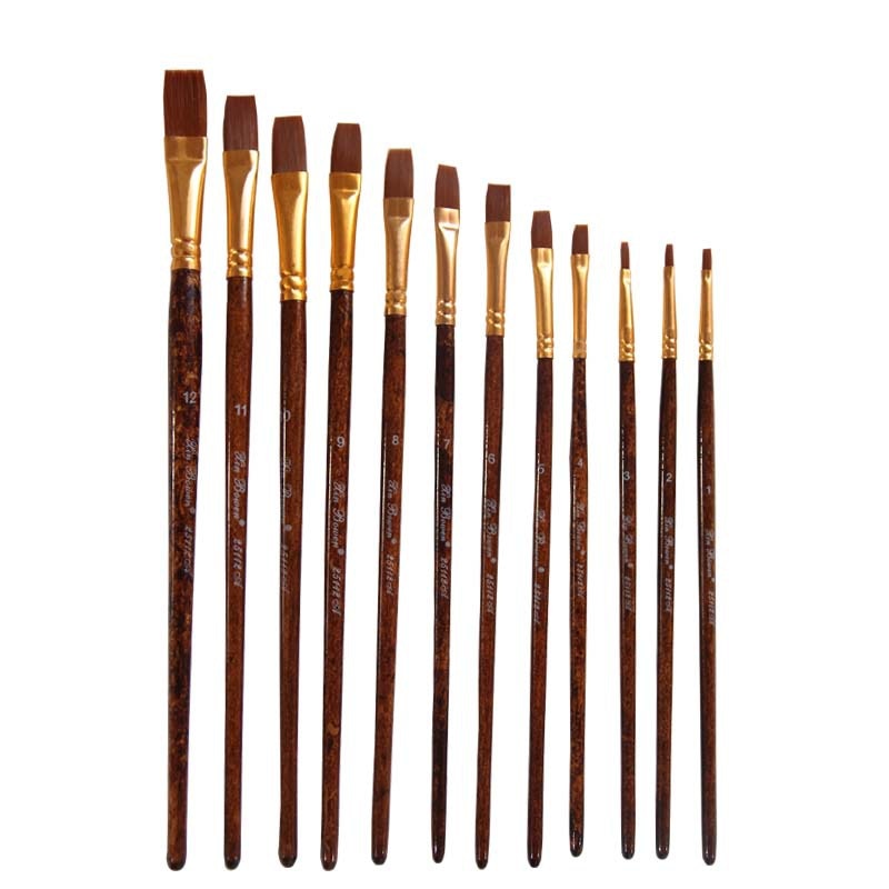 12 pcs/set Nylon Hair Watercolor Paint Brushes Different Shape Round Plain Tip Gouache Painting Brush Set Art Supplies