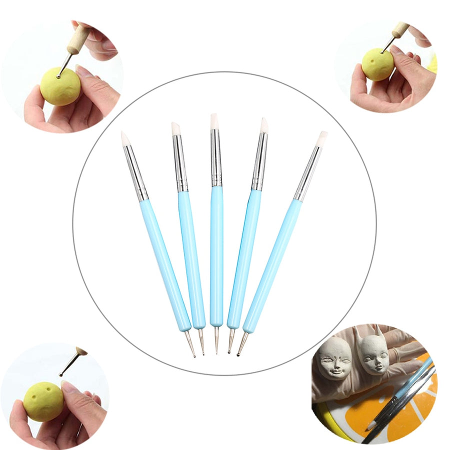 5pcs/set Double-ended Dotting Tools Set Nail Art Embossing Tools Pottery Craft Art Silicone Brushes Pottery Clay Tool