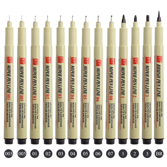 10Pcs/set Waterproof Ink Black Micron Neelde Drawing Pen Pigment