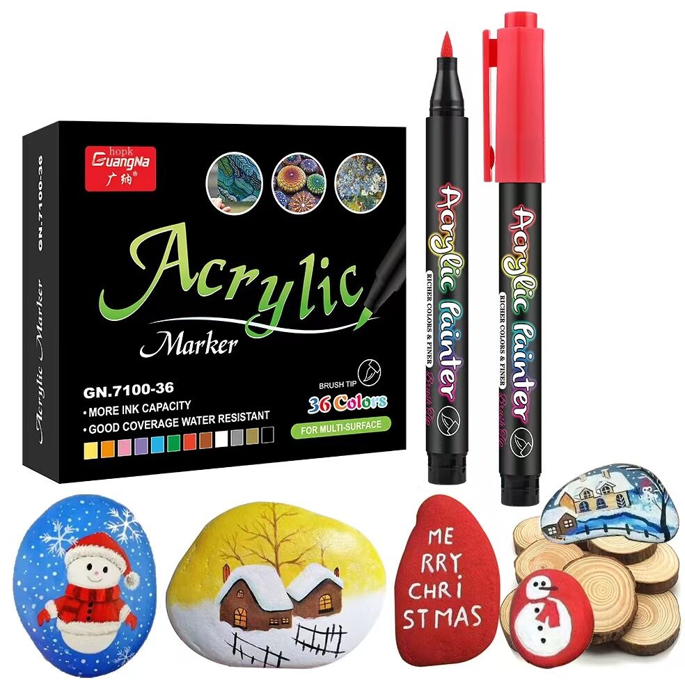 EscriWise 36 Colors Acrylic Paint Pens Markers,Dual Tip Paint Markers with Fine Tip and Brush Tip,Paint Pens for Rock Painting,Wood,Glass,Canvas