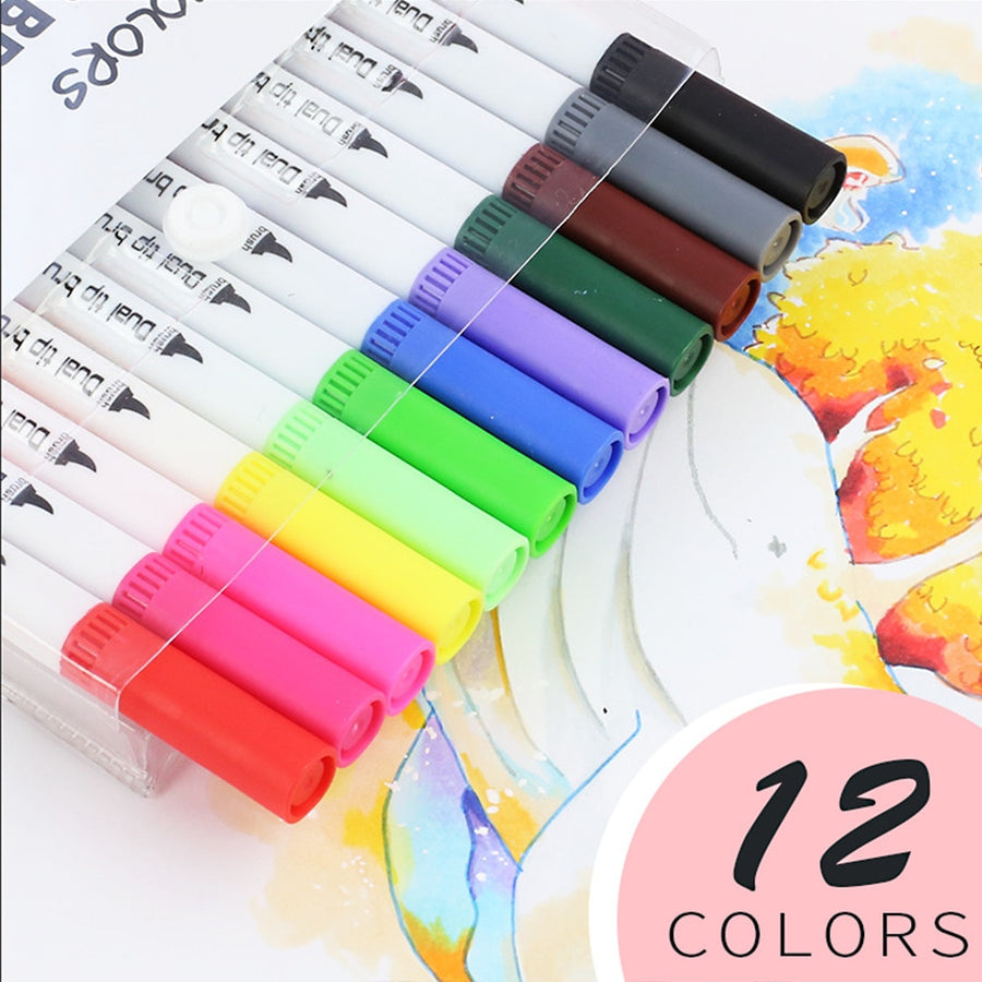 12/24/36/48 PCS Colored Art Sketching Markers Drawing Set Double-head Watercolor paint brush pen Diary supplies Stationery