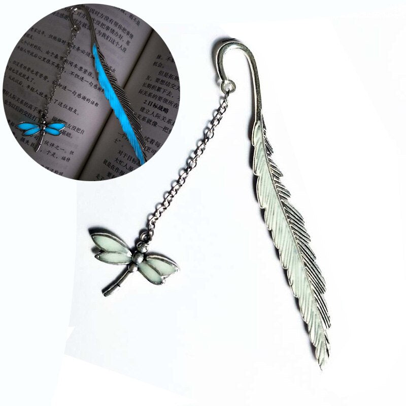 Retro Metal Bookmarks Luminous Feather Book Marks with Owl Dragonflies Butterflies Vintage Beautiful Gift for Teachers Students