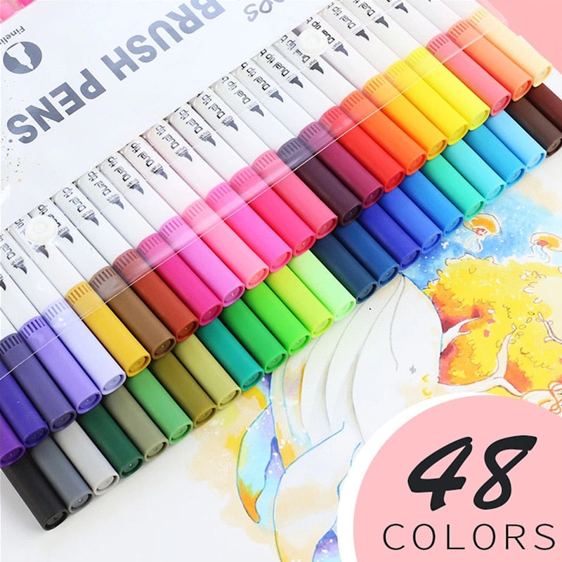 12/24/36/48 PCS Colored Art Sketching Markers Drawing Set Double-head Watercolor paint brush pen Diary supplies Stationery