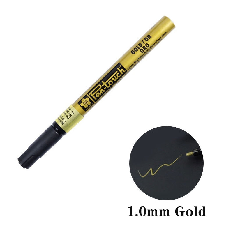 Silver Gold Permanent Metallic Marker Pens 0.7/1.0/2.0mm Student Sketch Graffiti Art Markers Hook Liner Pen Japanese Stationery