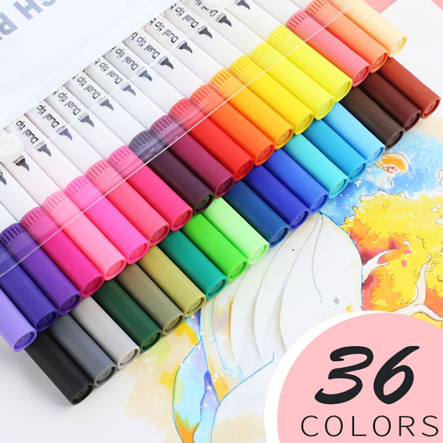 12/24/36/48 PCS Colored Art Sketching Markers Drawing Set Double-head Watercolor paint brush pen Diary supplies Stationery